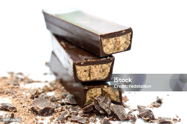 Hazelnut Cream Filled Chocolate Stock Photo - Download Image Now - Black Color, Block Shape, Broken