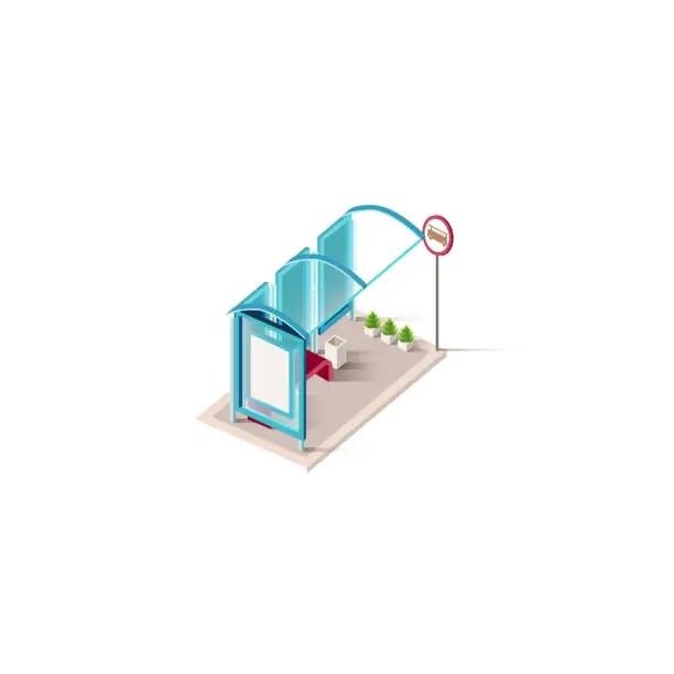 Vector illustration of Isometric blue bus station