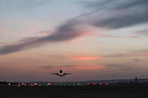 istock Take-off plane in the evening from the airport. 1081590696