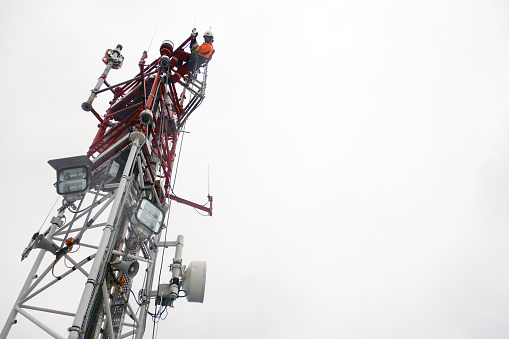 Antenna, climbing, hooks, rope access, red, industrial climber, Wireless tech., inspection,
