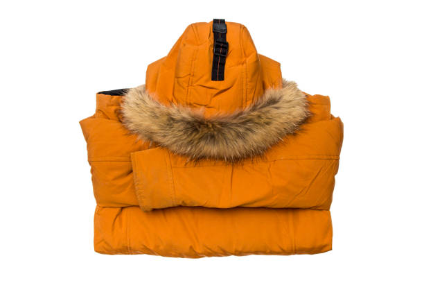 istock Yellow winter down jacket isolated on white 1081595428