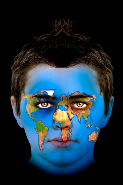 istock Young Man with Map of Earth Painted on Face 108161335