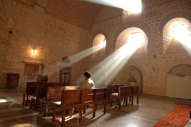 Mar Gabriel Monastery -Mardin city of religions and languages Mardin
Deyr Ul Umur (Mar Gabriel) (Midyat): It is 18 kilometres east of Midyat. One of the renowned and big constructions of Süryani Kadim Community, the monastery was perched on a high hill. The foundation of the building was commenced in 397 and completed in a short period of time. Through various periods additions had been made inside and outside of the monastery. These are; shelters and prayer lodges of priest constructed during King Arkadius period, monument house constructed during King Theodosyus ( today it is in service as Virgin Mary Church)to place tombs in it,, Resuller Church, Kırk Sehitler Church, the temple where Mar Şumuel was buried, Dome of Theodora ascending on eight arches located in the southwest of the monastery, the dome constructed by the Egyptians who participated in the affairs of the monastry as they had attracted by the grandeur of the structure and the grand Tomb built by King Anastos in 512 and famous  midyat photos stock pictures, royalty-free photos & images