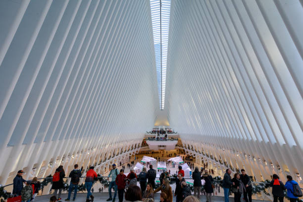 The Oculus, Interior of the white World Trade Center station in Lower Manhattan New York, USA - November 26, 2018 : The Oculus, Interior of the white World Trade Center station in Lower Manhattan new york life building stock pictures, royalty-free photos & images