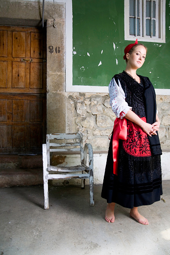 Beautiful asturian woman posing with typical dress.