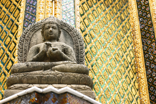 Big golden statue of Reclining Buddha in temple Wat Pho. Bangkok, Thailand