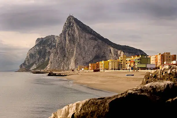 The "Rock" of Gibraltar and La Linea, Spain as seen from the coast of Southern Spain. View related images in my portfolio below: