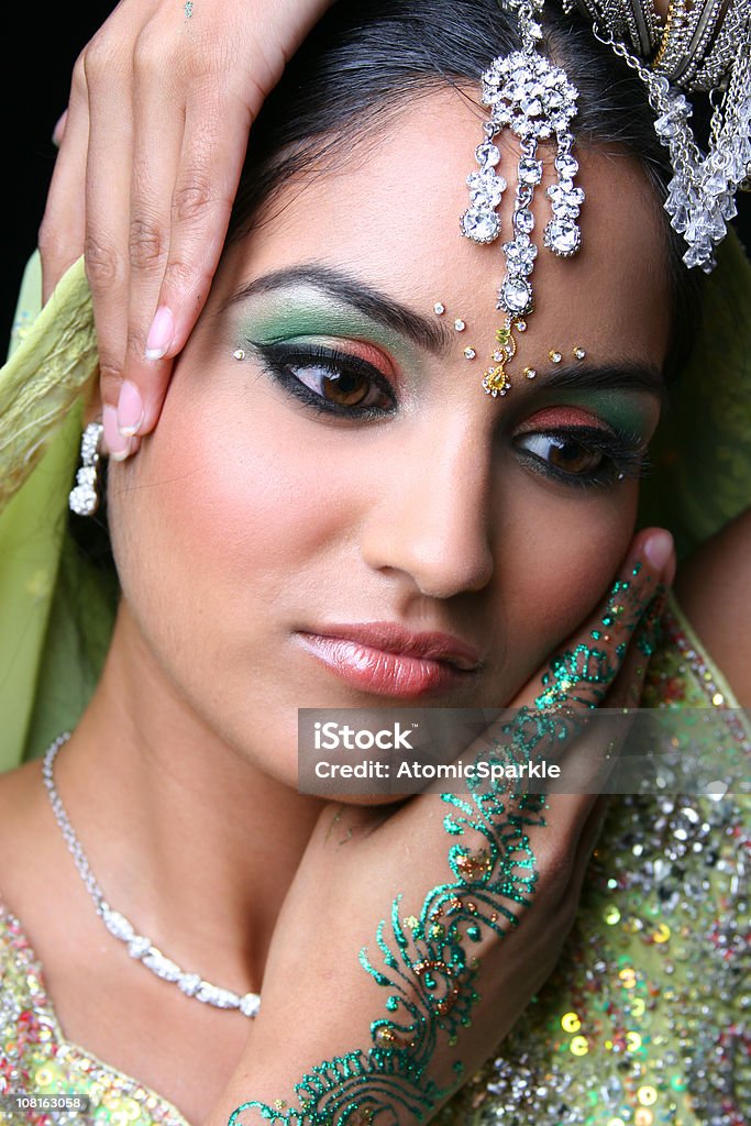 Young Woman in Traditional Indian Dress and Jewellery  Bride Stock Photo