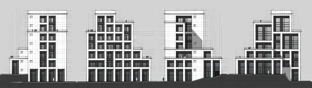 Vector illustration of Hand drawing black and white architecture