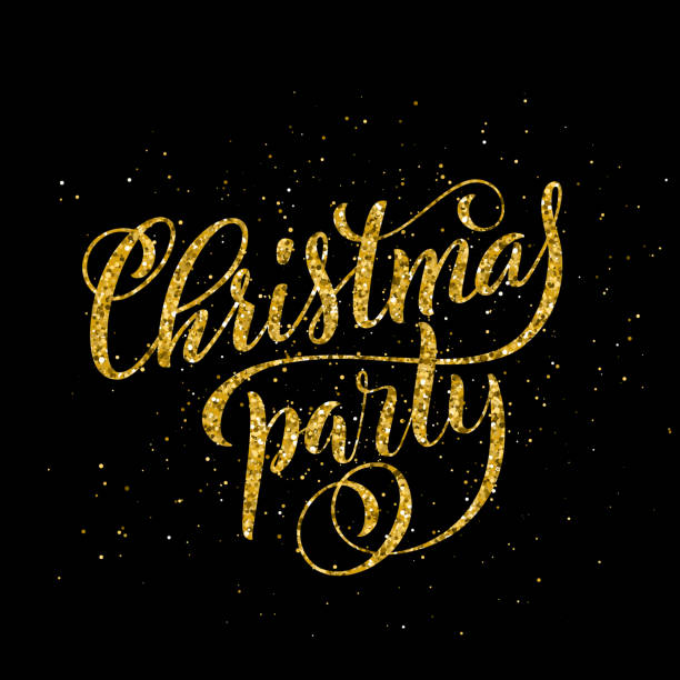 istock Gold Merry Christmas party handwritten lettering. Lettering design card template. Vector. 1081636790