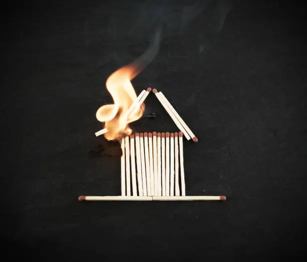Burning Matches House for Fire Insurance Illustration. Flammable Home