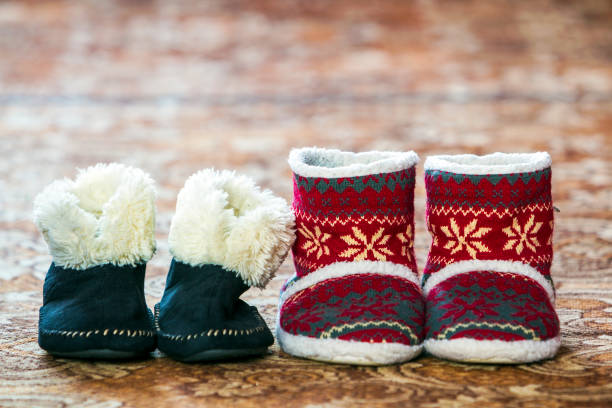 istock Black and red shoes with new year pattern 1081641796