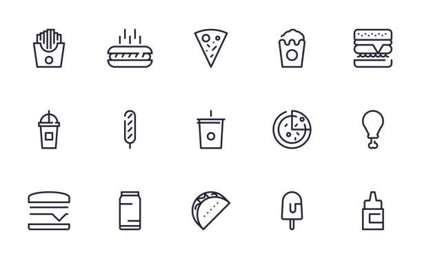 ilustrações de stock, clip art, desenhos animados e ícones de fast food icons set outline style - cold sandwich illustrations