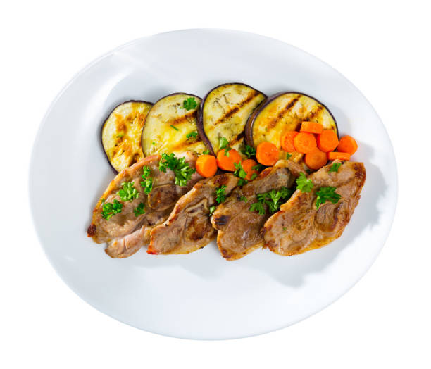 istock Mutton loin chops grilled with eggplant 1081645822