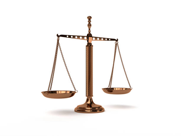 istock Scales of Justice - on white background - gold - 3d illustration rendering 1081646010