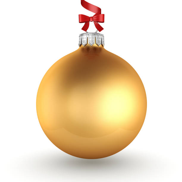 istock 3D rendering golden Christmas ball with red ribbon and bow 1081650818