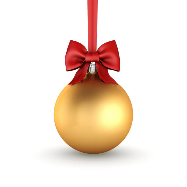 istock 3D rendering golden Christmas ball with red ribbon and bow 1081650840