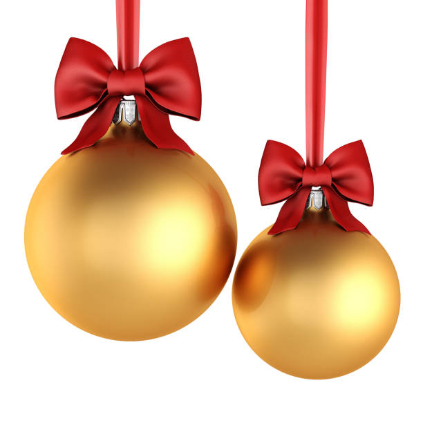 istock 3D rendering golden Christmas balls with red ribbon and bow 1081651202