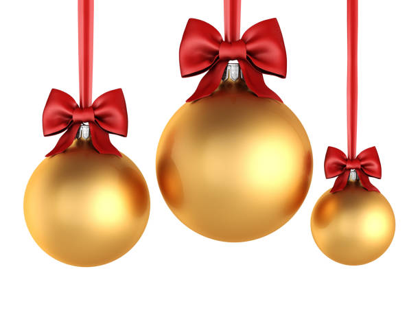 istock 3D rendering golden Christmas balls with red ribbon and bow 1081651298
