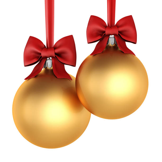 istock 3D rendering golden Christmas balls with red ribbon and bow 1081651446