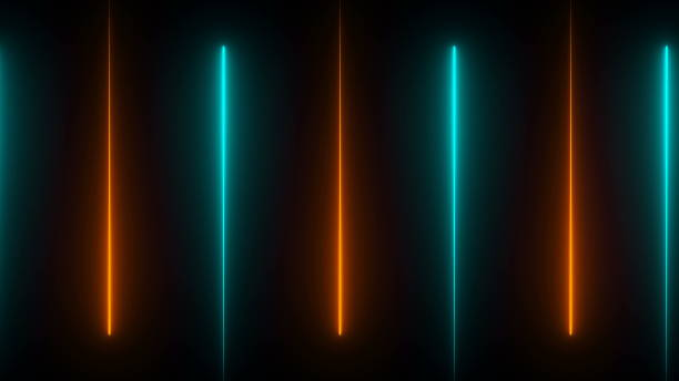 Neon beams in darkness, modern neon technology, 3d computer generated background stock photo