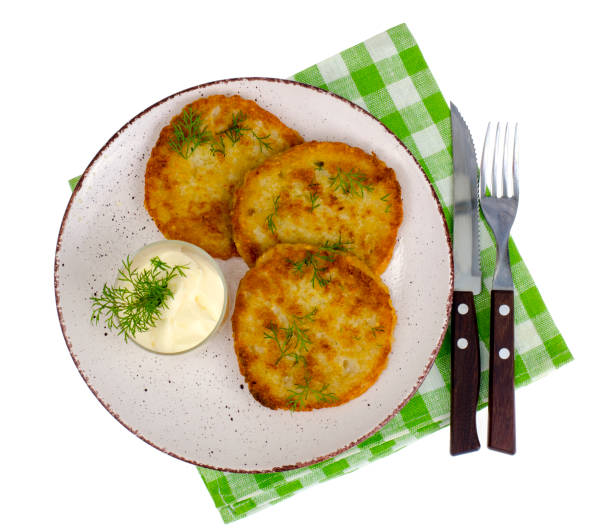 istock Vegetarian vegetable fried potato pancakes with sauce 1081659212