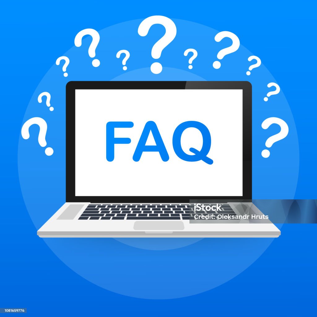 Frequently asked questions FAQ banner. Computer with question icons. Vector illustration. Frequently asked questions FAQ banner. Computer with question icons. Vector stock illustration. Abstract stock vector