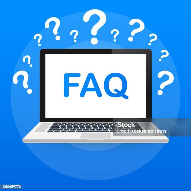 Frequently Asked Questions Faq Banner Computer With Question Icons Vector Illustration Stock Illustration - Download Image Now