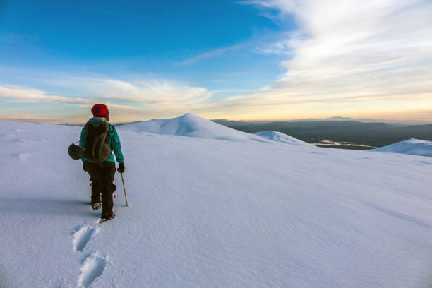 여성 고산 등산 겨울에 산의 정상에 아름 다운 풍경을 보고합니다 - turkey extreme terrain snow nature 뉴스 사진 이미지