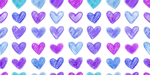 istock Seamless pattern with hand drawn color hearts. Childish style ornament for wrapping paper. Vector background for Valentines Day 1081665148