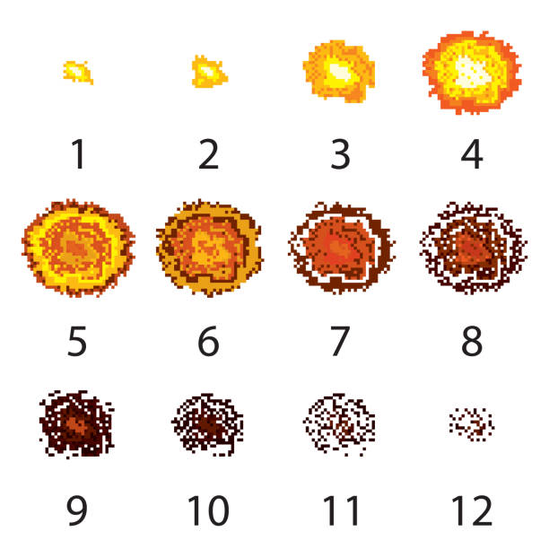 ilustrações, clipart, desenhos animados e ícones de conjunto de quadros de explosão de pixel. vector. - nuclear energy flash