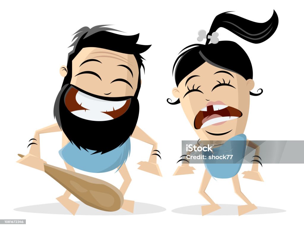 Funny Cartoon Illustration Of A Prehistoric Couple Stock Illustration -  Download Image Now - Adult, Ancient, Barbarian - iStock
