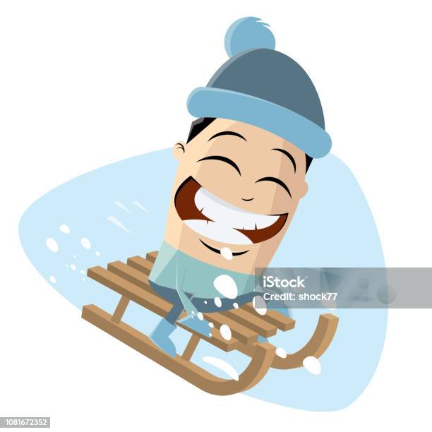 Funny Clipart Of Sledging Cartoon Man Stock Illustration - Download Image Now - Activity, Adult, Blue