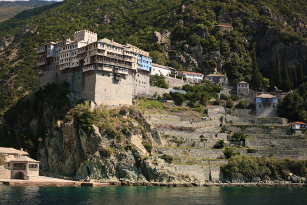 istock Athos peninsula, Greece.View from a ferry. Orthodox monasteries, mountains 1081674250