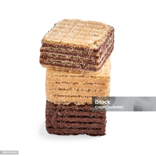 Stack Of Assorted Square Wafer Biscuits Isolated On White Backdrop Stock Photo - Download Image Now