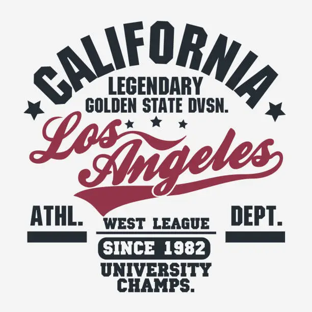 Vector illustration of California sport wear T-shirt Typography design. Vector