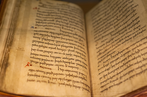 11th century copy of the Anglo-Saxon Chronicle, located in the British Library, the national library of the United Kingdom in London, UK.