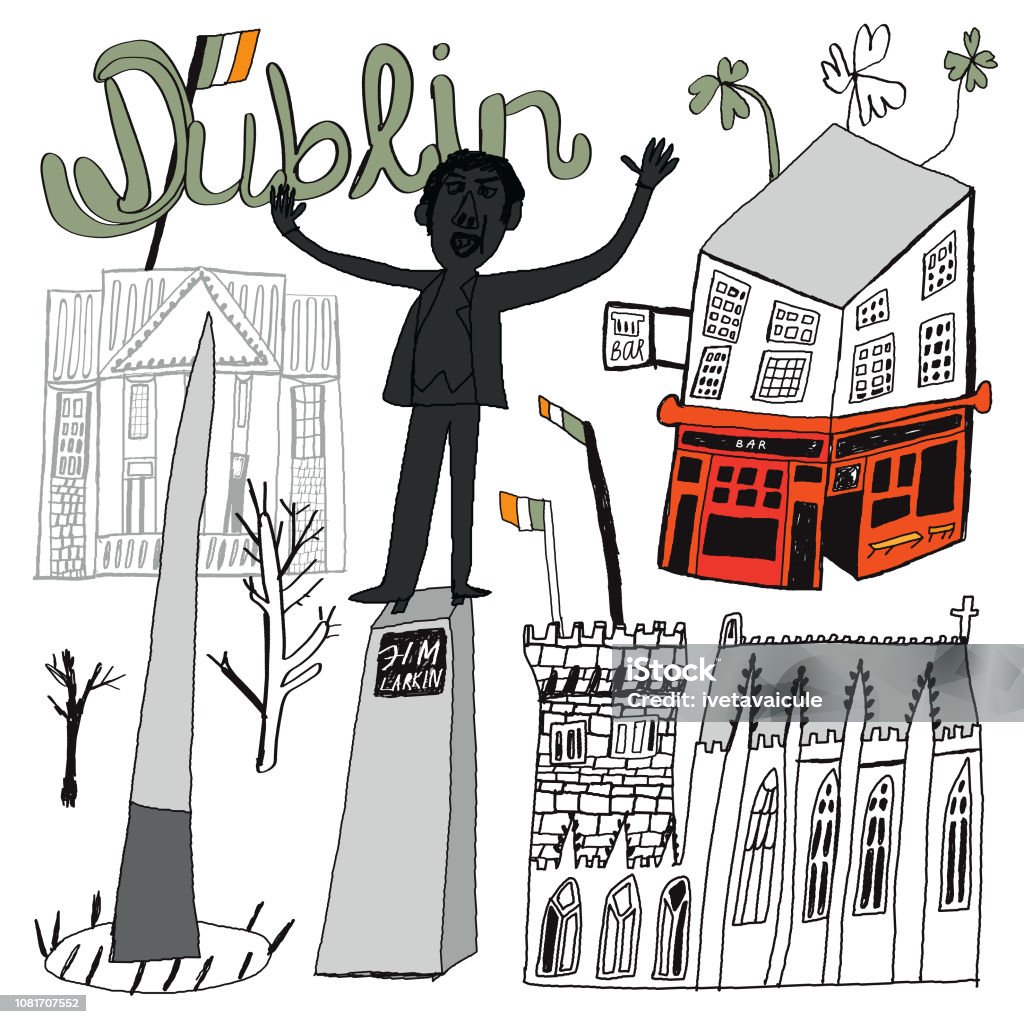 Dublin in Ireland city skyline vector illustration Hand drawn city of Ireland, Europe Architecture stock vector