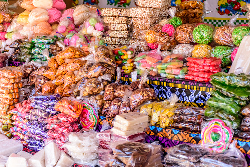 Traditional Guatemalan candies on street stall during Lent in Antigua, Guatemala