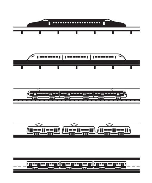verschiedene arten von personenzügen - electric train illustrations stock-grafiken, -clipart, -cartoons und -symbole