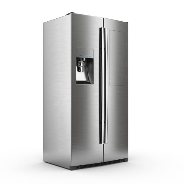 grand réfrigérateur de rendu 3d - côte à côte photos et images de collection