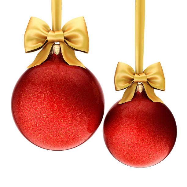 istock 3D rendering red Christmas balls with gold ribbon and bow 1081715856