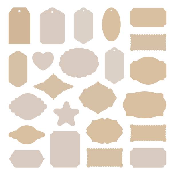 Print Labels tags big set, vintage stickers many shapes, for card making, scrapbook, price, Christmas gift, old paper frames beige craft card stock, holiday collection cutout templates, vector illustration. christmas ornaments template stock illustrations