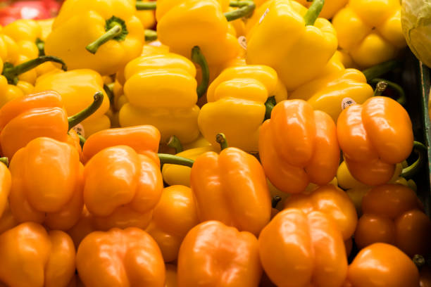assorted bell pepper, different colors at the produce market