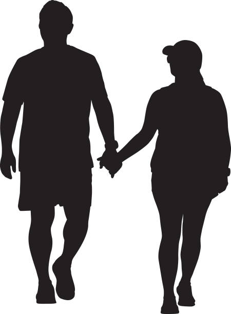ilustrações, clipart, desenhos animados e ícones de meio envelhecido casal andando de mãos dadas - casal de meia idade