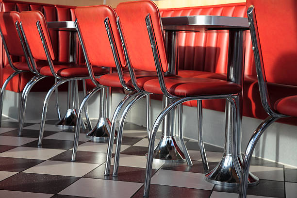 istock Tables and Red Leather Chairs in the Fast Food Restaurant 108173784