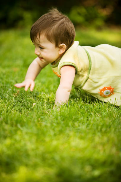 istock Baby Girl Crawling Through Grass 108173843