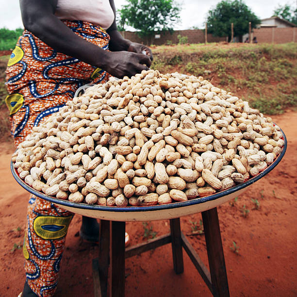 african woman selling groundnuts.