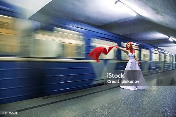 Bride In Subway Station Stock Photo - Download Image Now - Blurred Motion, People, Reflection