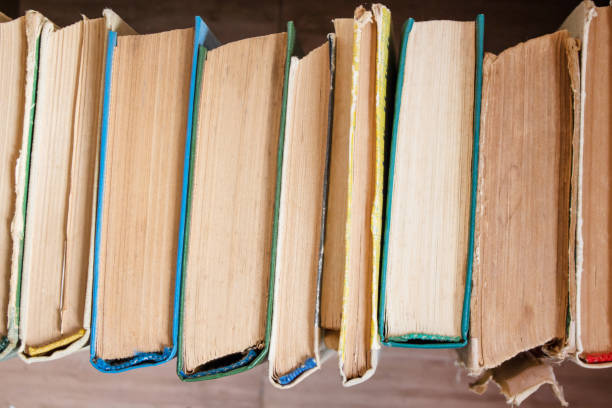 istock Top view of old books background texture 1081758024